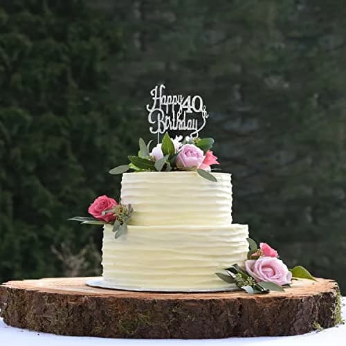 LINGTEER Happy 40th Birthday Silver Sparkly Rhinestone Cake Topper 21.6 cm (8.5") High | Cheers to Forty Years Old Bday Gift Keepsake Party Decoration thumbnail 7