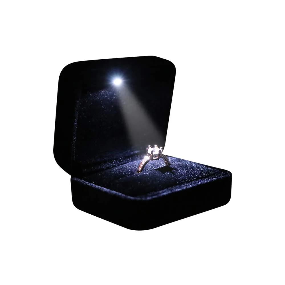 Omeet LED Velvet Ring Box for Proposal, Engagement, Wedding, Slim - Black | Compact Jewelry Storage Case with Built-in Light - main product image