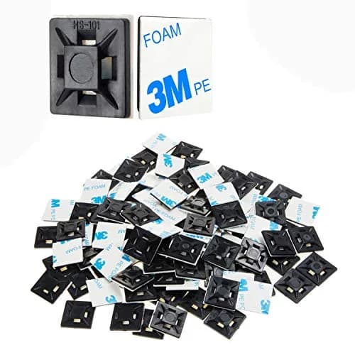 XHF 200 PCS 1/2" Black Self Adhesive Cable Zip Tie Mounts | Cable Management Organizer thumbnail 1