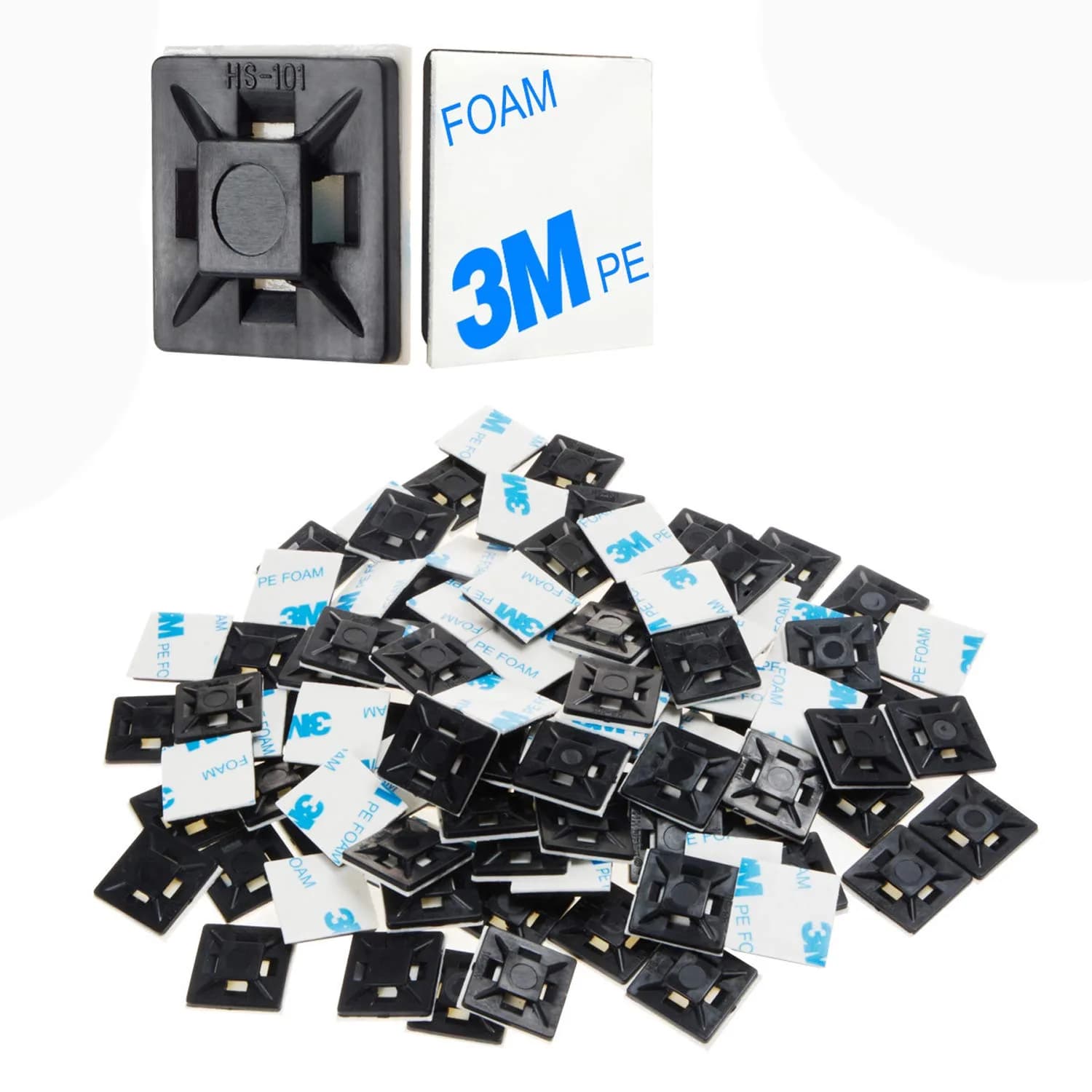 XHF Black Self-Adhesive Cable Tie Mounts 100 PCS (19.5mm Base) | Organize Wires with Strong Adhesive — Black / 1/2"-200pcs