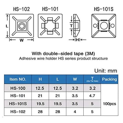 XHF 200 PCS 1/2" Black Self Adhesive Cable Zip Tie Mounts | Cable Management Organizer thumbnail 2