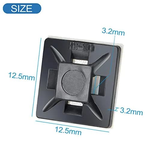 XHF 200 PCS 1/2" Black Self Adhesive Cable Zip Tie Mounts | Cable Management Organizer thumbnail 3