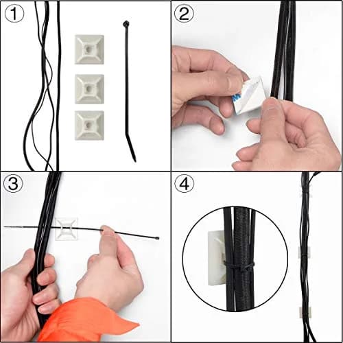 XHF 200 PCS 1/2" Black Self Adhesive Cable Zip Tie Mounts | Cable Management Organizer thumbnail 4