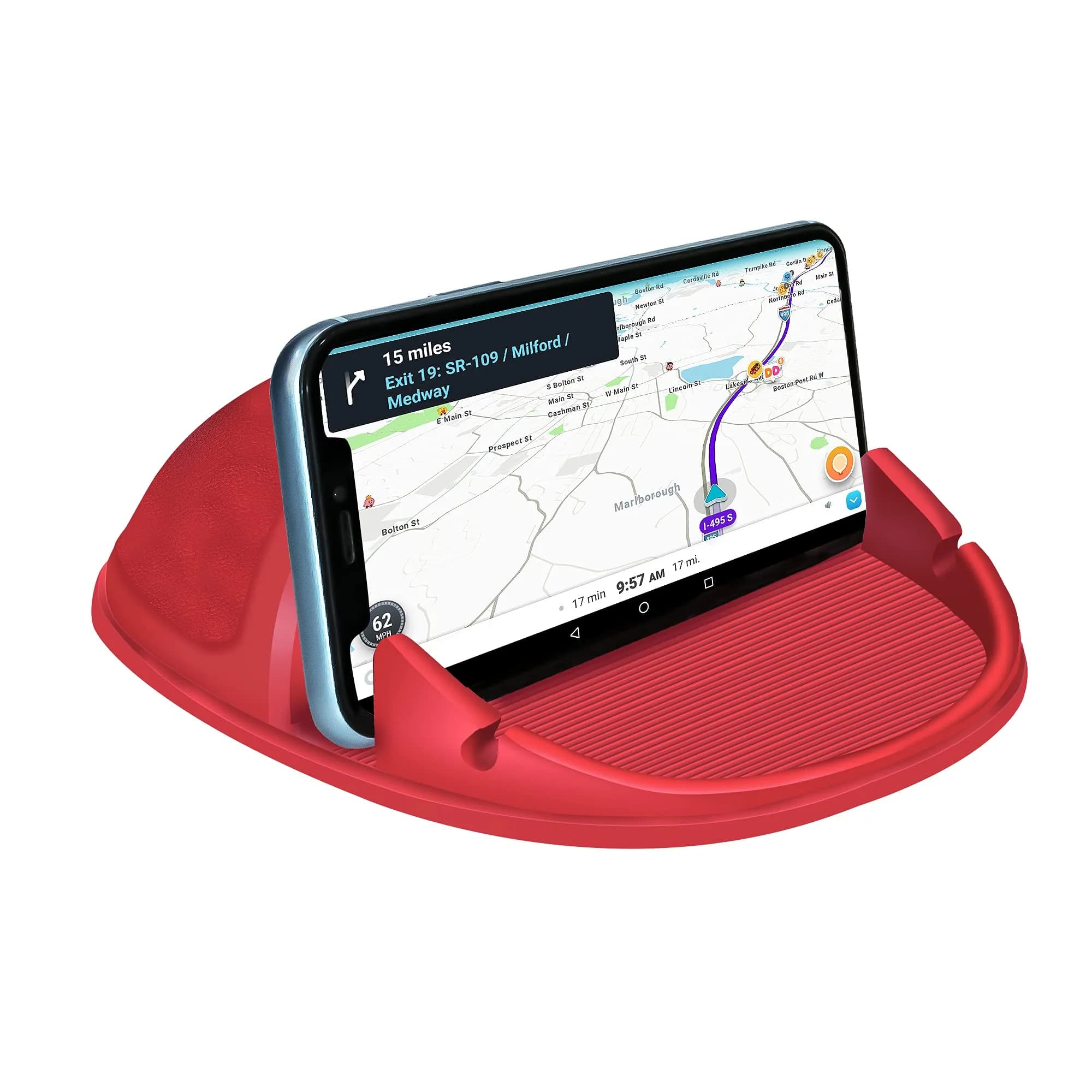Loncaster Red Silicone Car Phone Holder Mat 12.7cm (5 inch) | Grips Phones Securely on Dashboard — Red