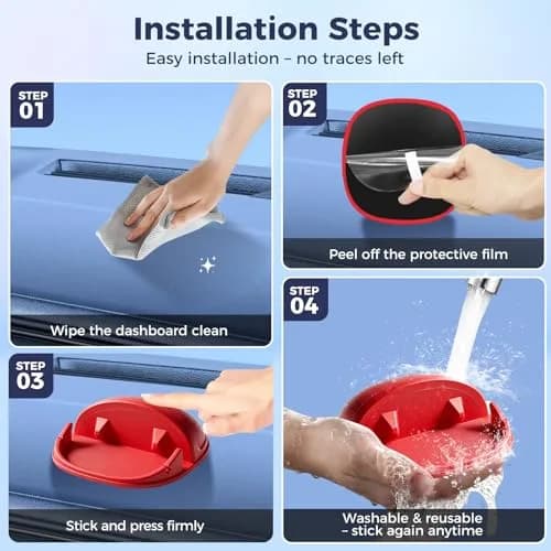 Loncaster Red Silicone Car Phone Holder Mat 12.7cm (5 inch) | Grips Phones Securely on Dashboard thumbnail 4