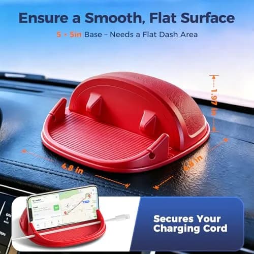 Loncaster Red Silicone Car Phone Holder Mat 12.7cm (5 inch) | Grips Phones Securely on Dashboard thumbnail 8