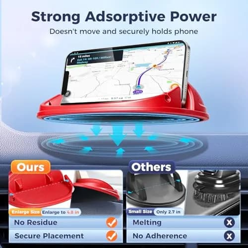 Loncaster Red Silicone Car Phone Holder Mat 12.7cm (5 inch) | Grips Phones Securely on Dashboard thumbnail 2