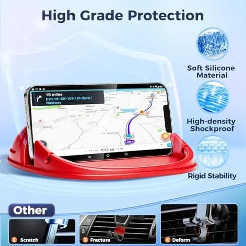 Loncaster Red Silicone Car Phone Holder Mat 12.7cm (5 inch) | Grips Phones Securely on Dashboard thumbnail 3
