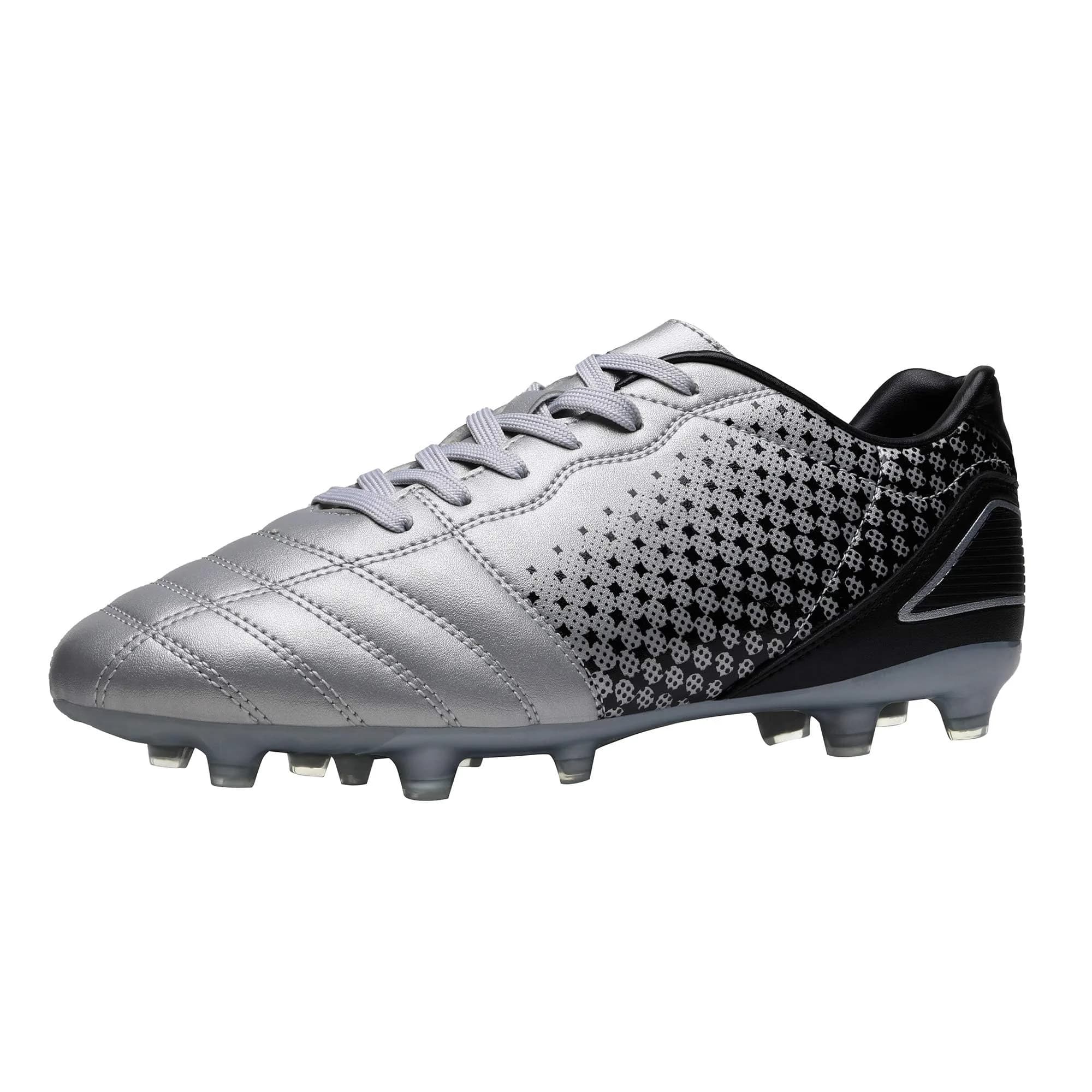 DREAM PAIRS Men's Firm Ground Soccer Shoes, Silver/Black, Size 8 | Lightweight, Traction & Comfort for Grass Play