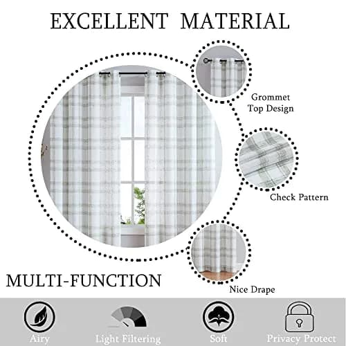 Randall Geometric Sage Green Light Filtering Curtain Panels 160cm (63") | Farmhouse Style thumbnail 12