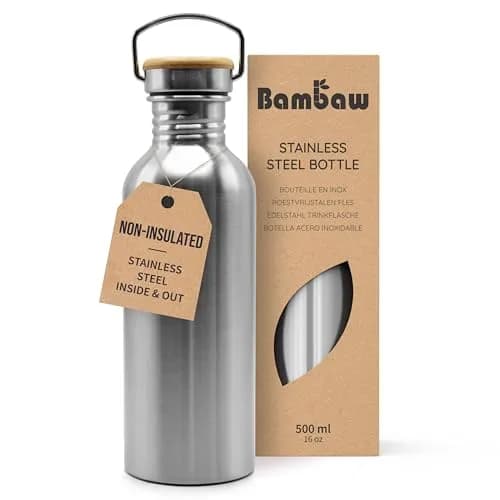 Bambaw Water Bottle 500 ml Eco Non-Insulated Stainless Steel Sports Bottle BPA-Free | Minimalist, Leakproof & Eco-Friendly thumbnail 1
