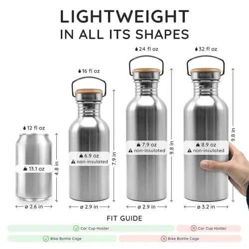 Bambaw Water Bottle 500 ml Eco Non-Insulated Stainless Steel Sports Bottle BPA-Free | Minimalist, Leakproof & Eco-Friendly thumbnail 5