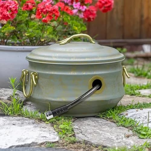 Good Directions Sedona Hose Pot with Lid, Brass Accents, 17.5"L x 17.5"W x 13.5"H | Holds up to 100-Feet of Hose thumbnail 4