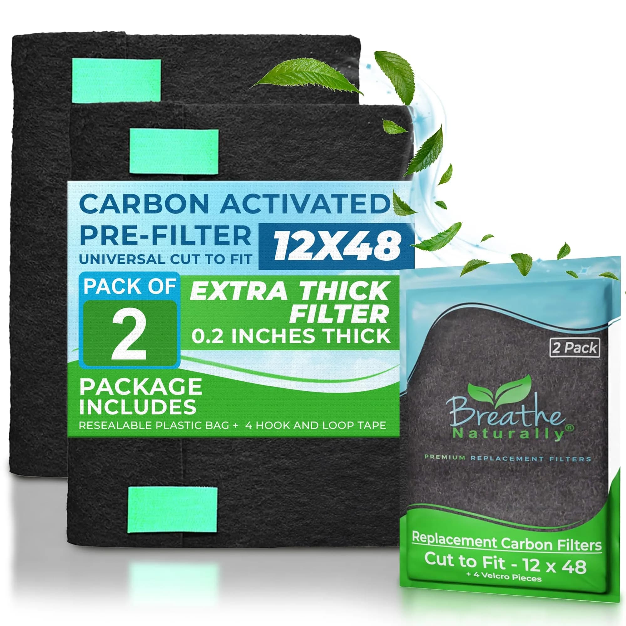 Breathe Naturally Universal Cut-to-Fit Carbon Activated Air Filter 4 Pack (16x48 inches) | Extra Thick 0.2" Filtration for Air Purifiers & Vents — 16x48 / 12x48