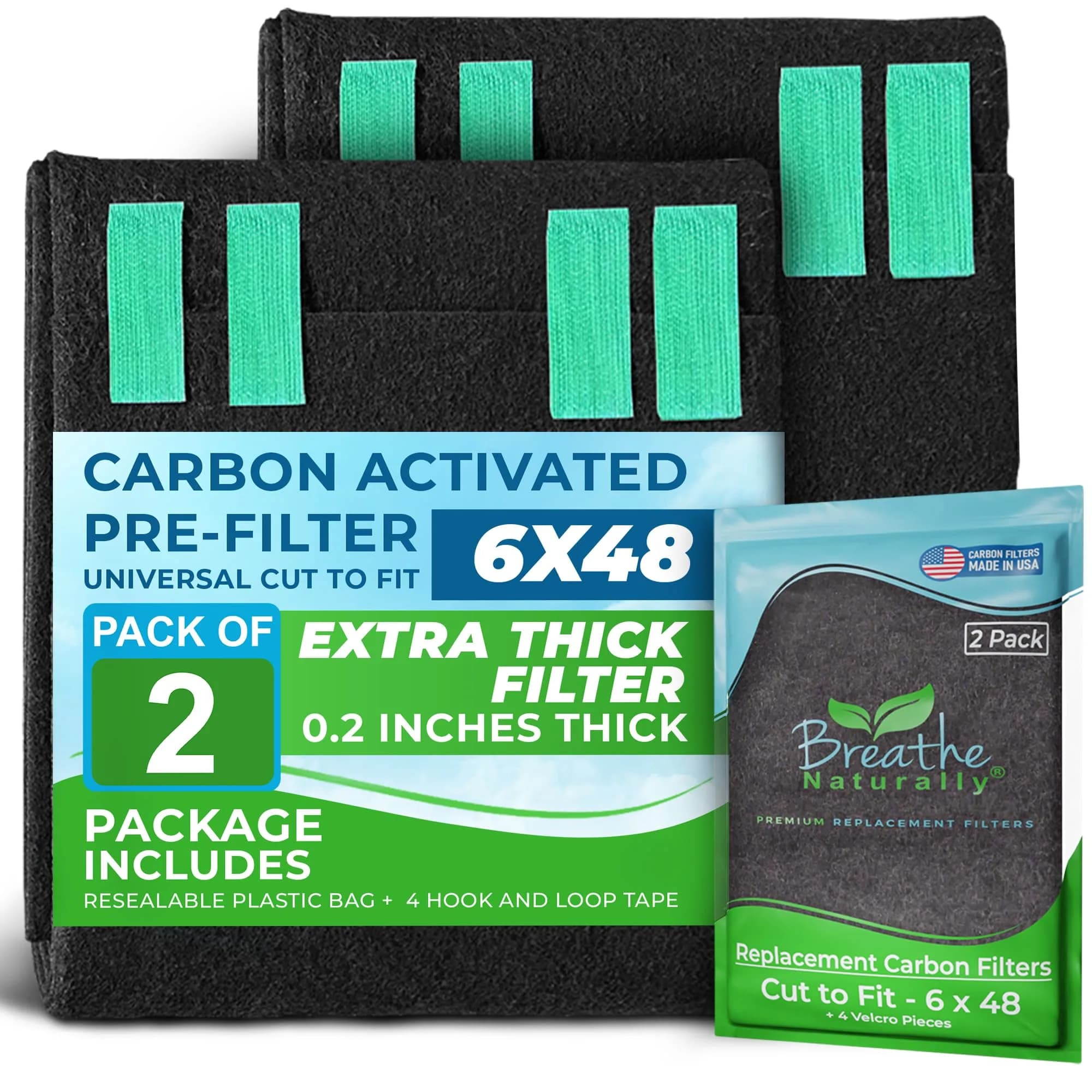 Breathe Naturally Universal Cut-to-Fit Carbon Activated Air Filter 16x48 inches (40.6cm x 121.9cm) | Captures Smoke, Odors & Pollutants — 6x48 / 6x48