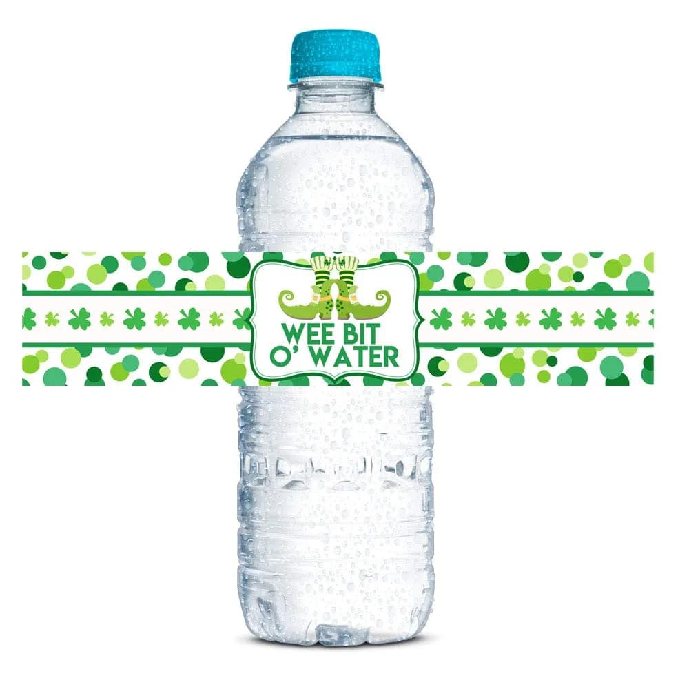 Amanda Creation Wee Bit O’ Fun St. Patrick’s Day Waterproof Water Bottle Sticker Wrappers, 20 Labels (1.75" x 8.5") | Waterproof Vinyl Wraps - main product image