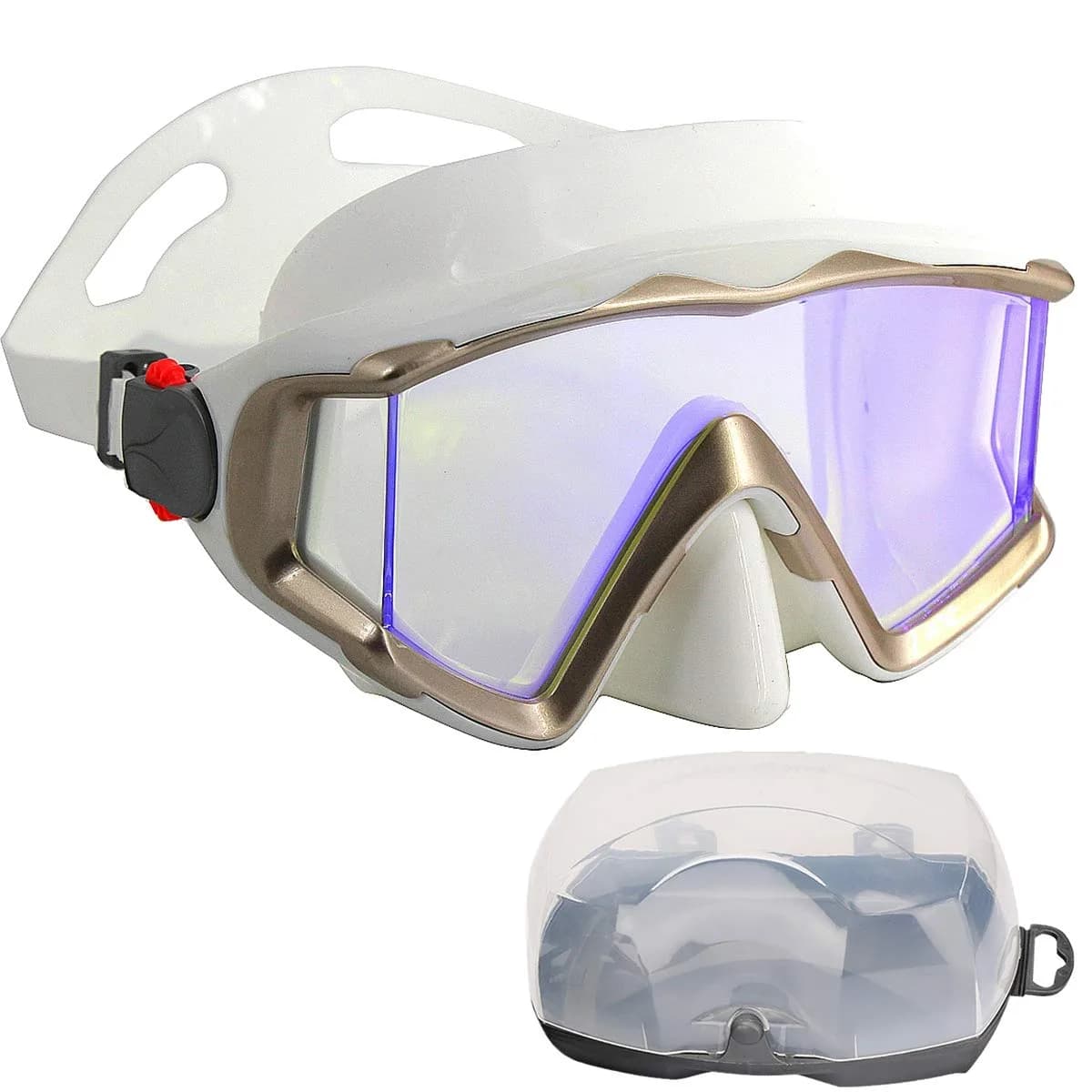 AQUA A DIVE SPORTS Black +Blue Single Lens Diving Mask | Wide View Anti-Fog for Adults — White-blue lenses / Adult