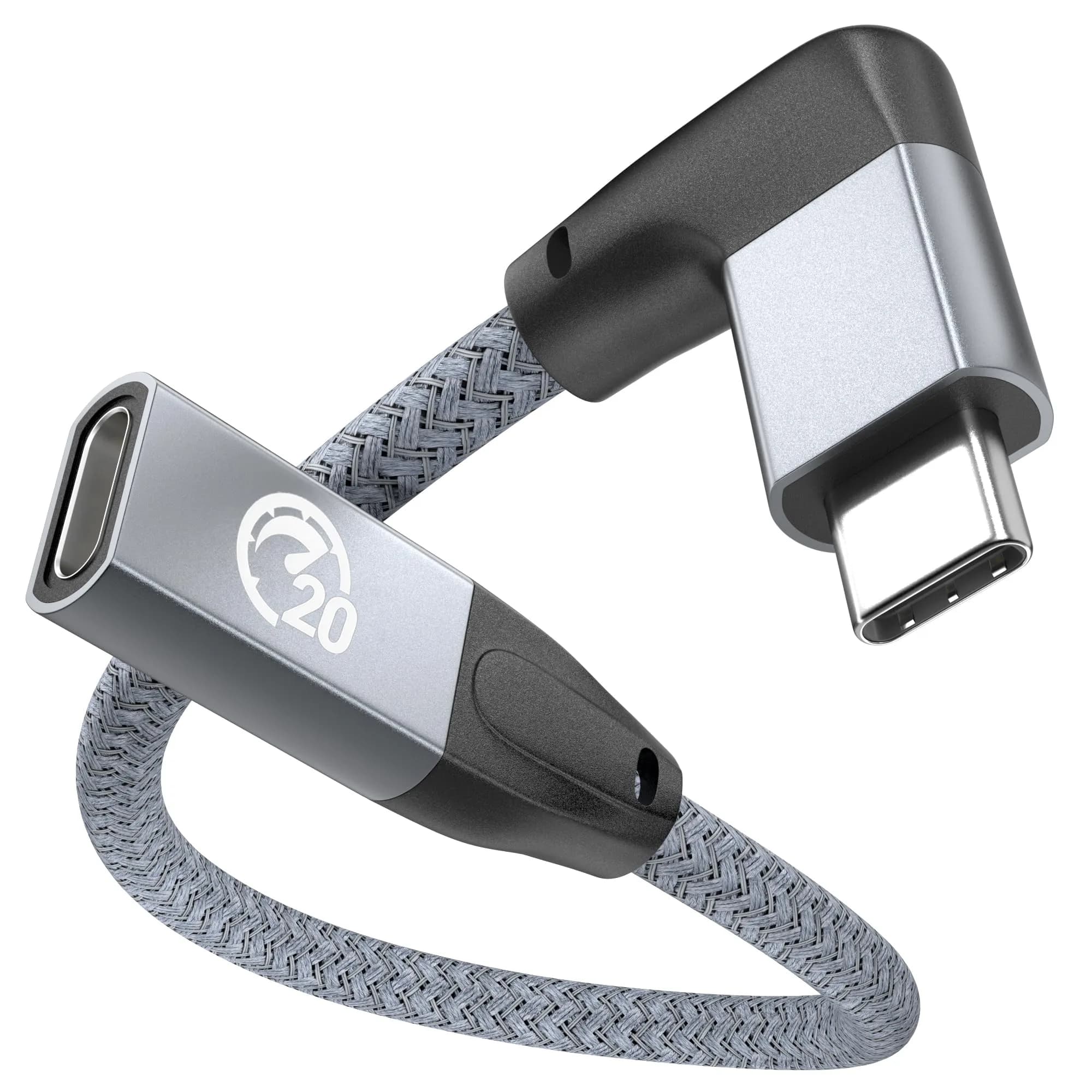 UseBean Right Angle USB C Extension Cable 1m (3.3FT) | 10Gbps Data & 4K Video — GRAY / 0.6FT