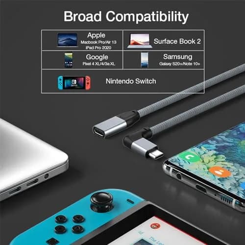 UseBean Right Angle USB C Extension Cable 0.6FT | 20Gbps Data & 100W Fast Charging thumbnail 7