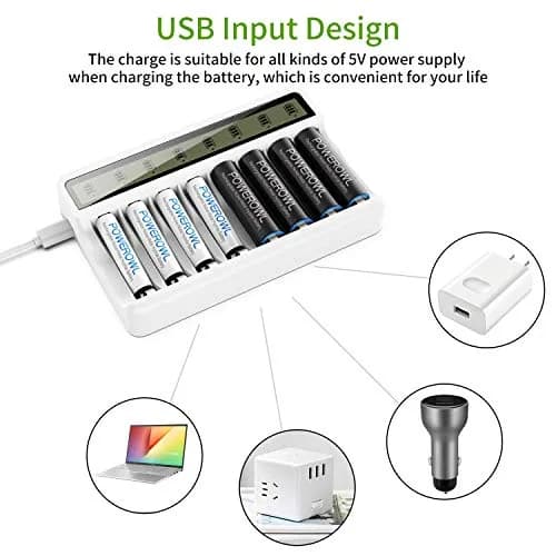 POWEROWL 8 Bay AA AAA Battery Charger with LCD Display & USB Input | Charges Ni-MH Ni-CD Rechargeable Batteries thumbnail 7