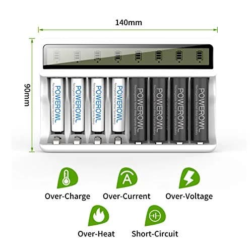 POWEROWL 8 Bay AA AAA Battery Charger with LCD Display & USB Input | Charges Ni-MH Ni-CD Rechargeable Batteries thumbnail 8