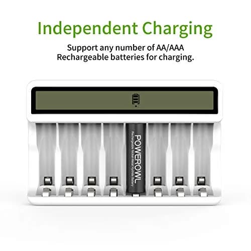 POWEROWL 8 Bay AA AAA Battery Charger with LCD Display & USB Input | Charges Ni-MH Ni-CD Rechargeable Batteries thumbnail 5