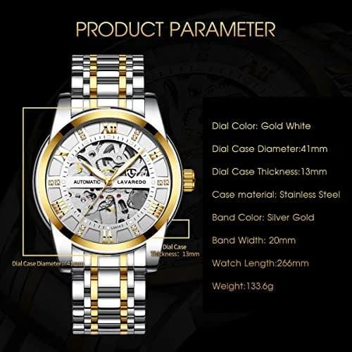 A ALPS Mens Watch, Automatic Self-Winding Mechanical Waterproof Watch | Luxurious Skeleton Dial, 41mm, Silver Strap thumbnail 7