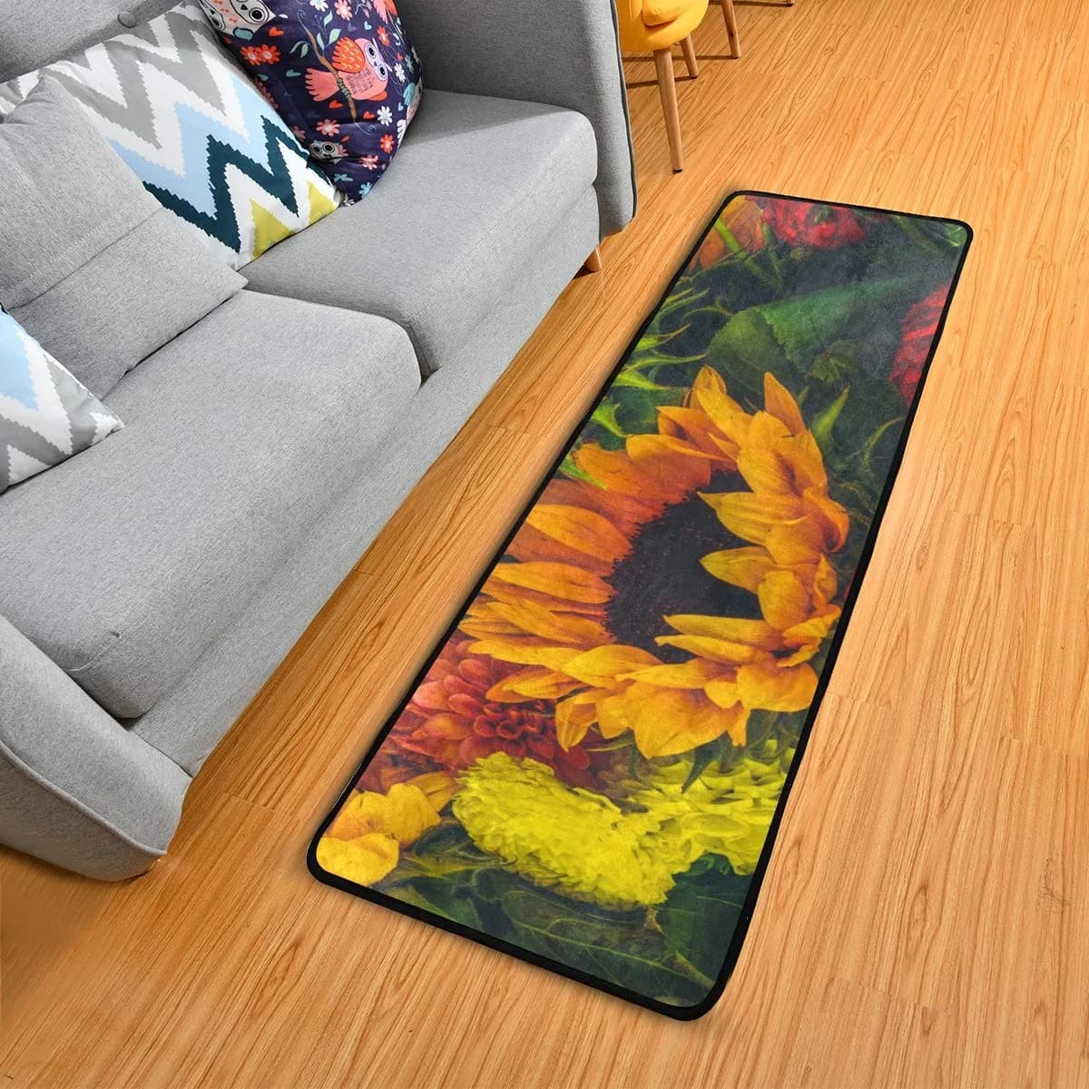 Senya Retro Dahlia Sunflower Kitchen Rug 72" x 24" | Non-Slip Water Absorbent Area Rug for Home - main product image