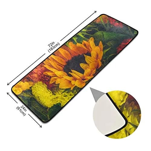 Senya Retro Dahlia Sunflower Kitchen Rug 72" x 24" | Non-Slip Water Absorbent Area Rug for Home thumbnail 5