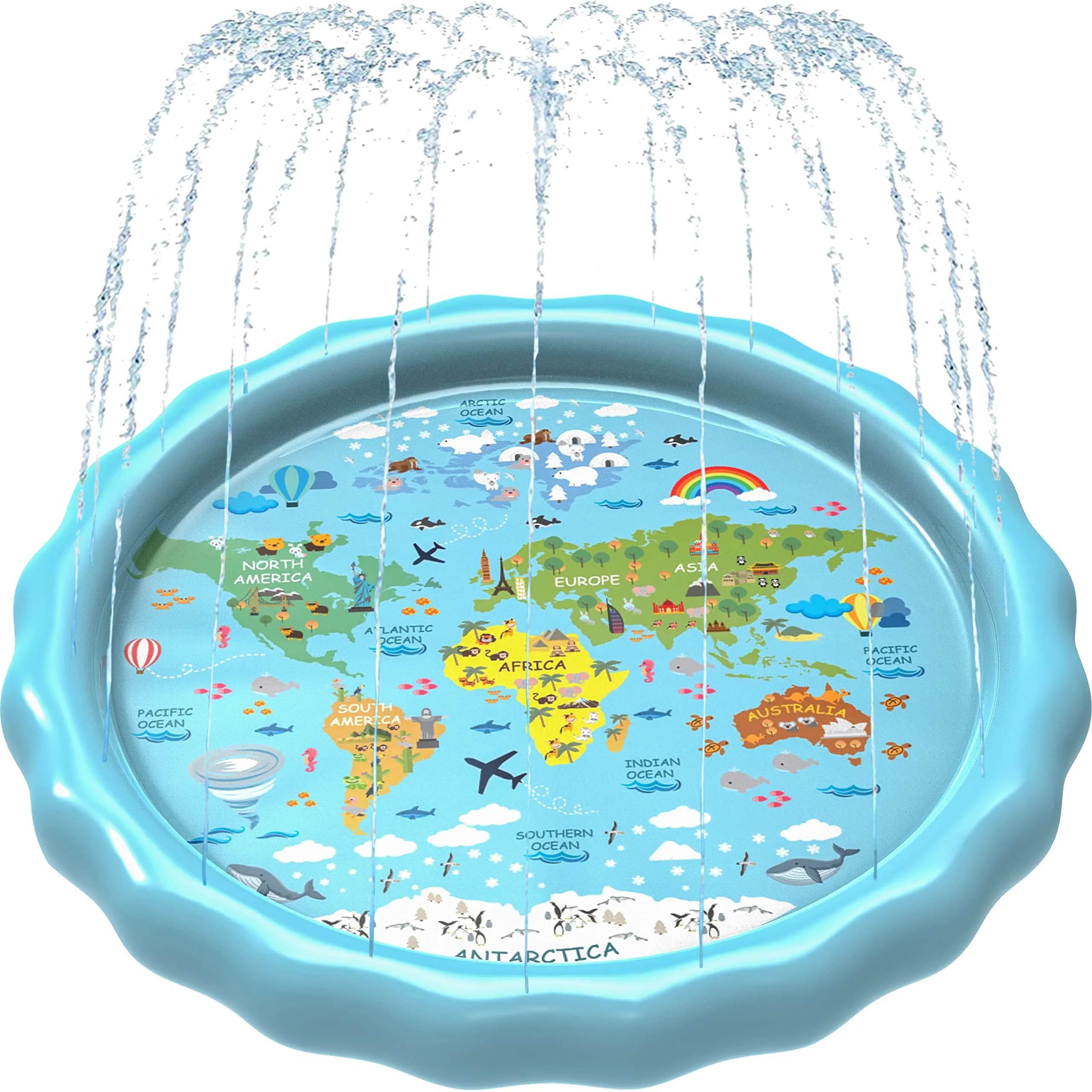 SplashEZ 3-in-1 Splash Pad, Sprinkler & Baby Pool 60" (152 cm) | Educational Water Play Mat for Kids