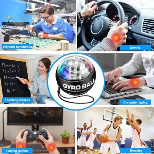 GOZATO Auto-Start Wrist Power Gyro Ball with LED Lights, Wrist & Forearm Exerciser, 22kg Resistance | Grips, Strengthens, and Rehabilitates thumbnail 3
