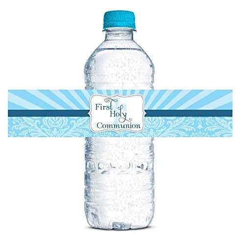 Amanda Creation First Holy Communion Water Bottle Wrappers for Boys 20 Pack 17.5cm (8.5"x1.75") | Catholic Sacrament Party Decorations thumbnail 1