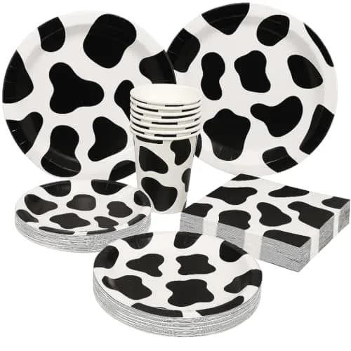 Oojami Cow Print Party Supplies Pack for 30 Guests | 120 Pcs Dinner Plates, Dessert Plates, Cups, Napkins thumbnail 1