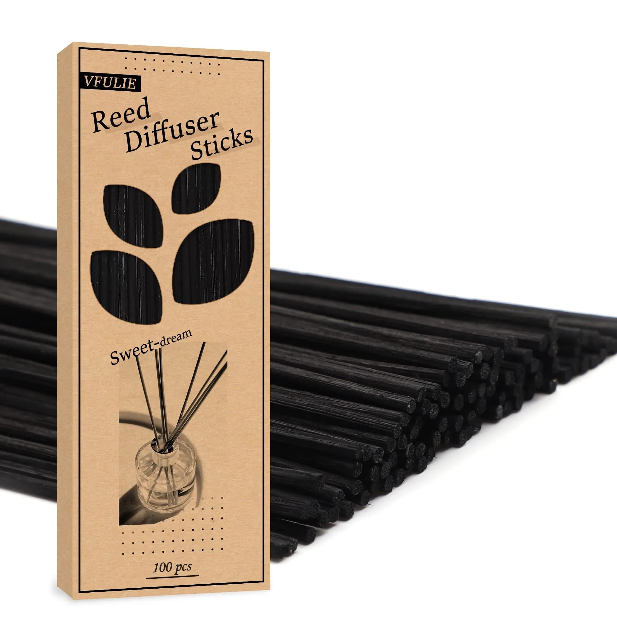 VFULIE 100PCS Reed Diffuser Sticks 10 inches (25.4 cm) | Natural Rattan for Home & Office Fragrance — Black