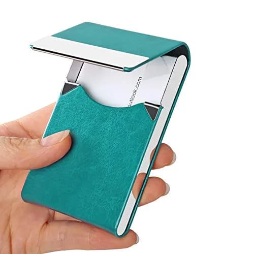JuneLsy Professional PU Leather Business Card Holder Case with Magnetic Shut (S-Mint Green, 15-20 Cards) thumbnail 1