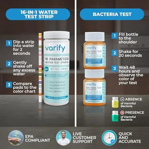 VARIFY 17-in-1 Complete Drinking Water Test Kit with 100 Strips & 2 Bacteria Tests | Professional Grade Analysis for Lead, Chlorine, pH, Hardness & More thumbnail 4