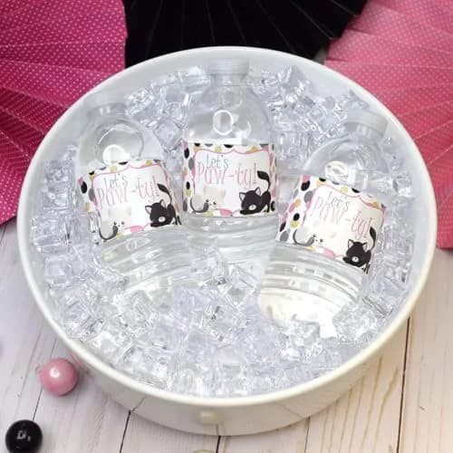 Amanda Creation Polka Dot Kitty Cat Themed Birthday Party Waterproof Water Bottle Sticker Wrappers, 20 Count | Party Theme thumbnail 8