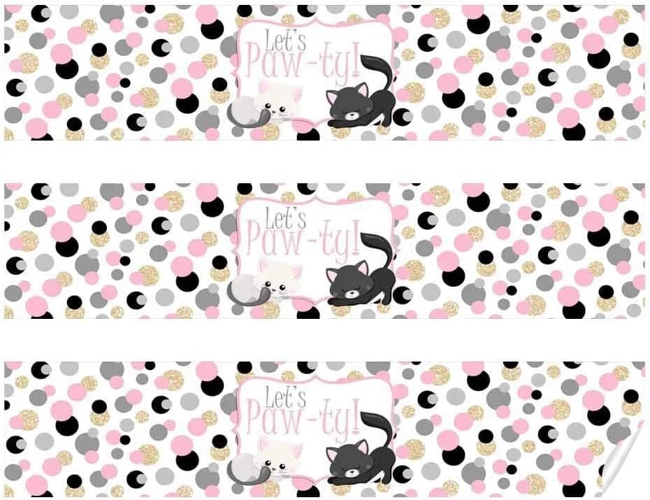 Amanda Creation Polka Dot Kitty Cat Themed Birthday Party Waterproof Water Bottle Sticker Wrappers, 20 Count | Party Theme thumbnail 9