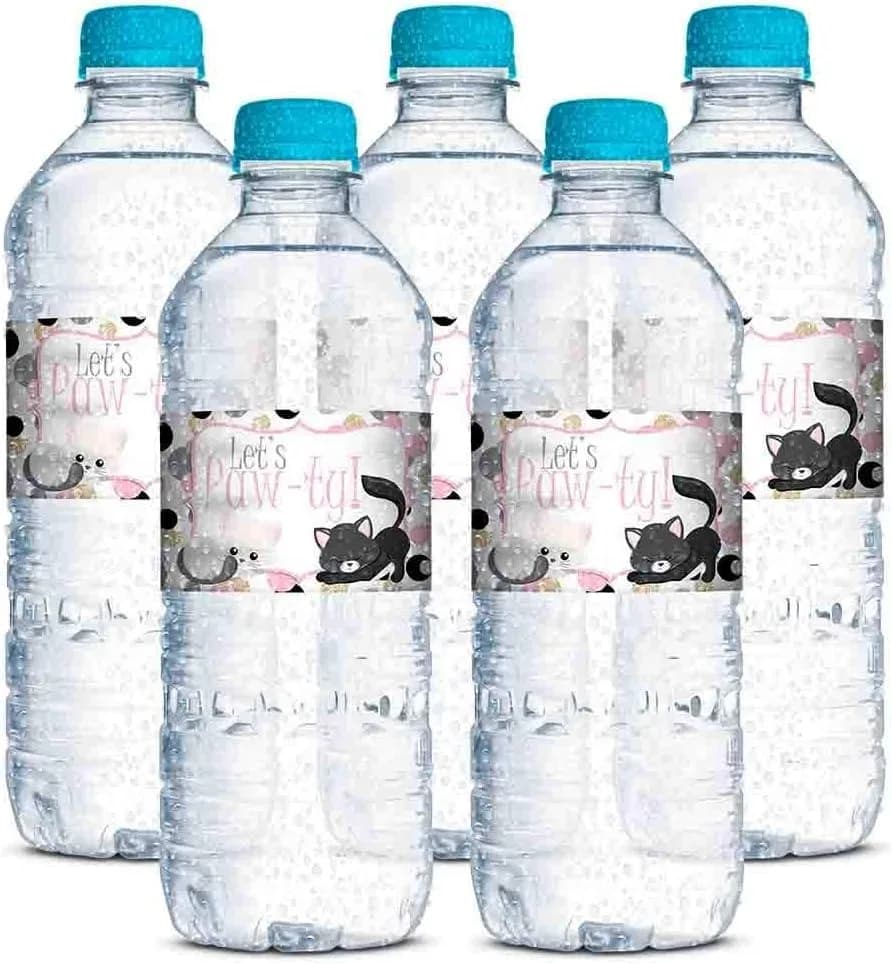 Amanda Creation Polka Dot Kitty Cat Themed Birthday Party Waterproof Water Bottle Sticker Wrappers, 20 Count | Party Theme thumbnail 5