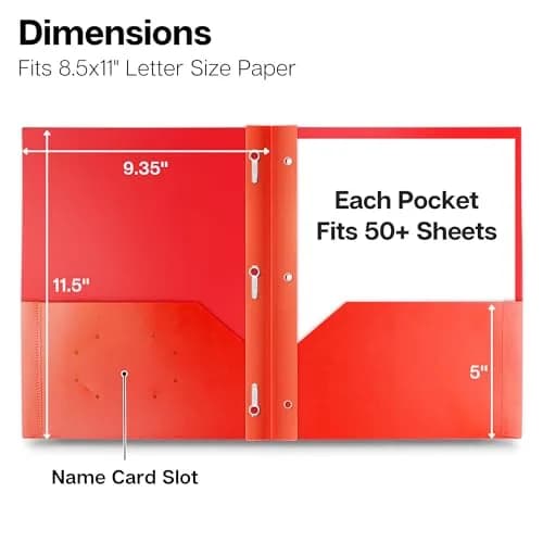 Dunwell Plastic 2-Pocket Folders with 3 Prongs, Red, 2 Pack (23.7cm x 29.5cm x 1.1cm) | Durable Poly Folders for Students & Professionals thumbnail 3