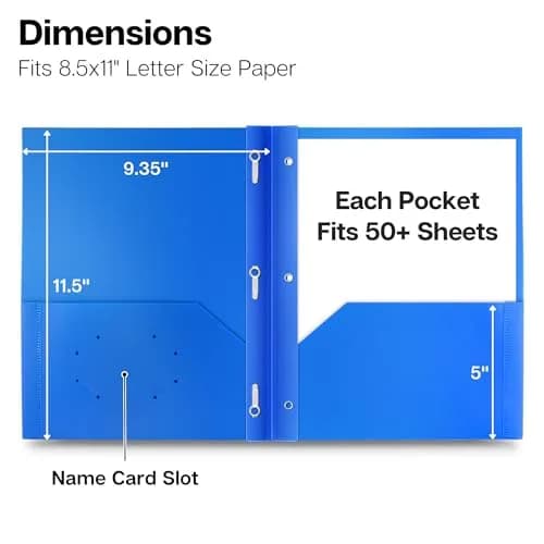 Dunwell Plastic 2-Pocket Folders with 3 Prongs Assorted 24 Pack | Durable, Water-Resistant, School & Office Use thumbnail 3