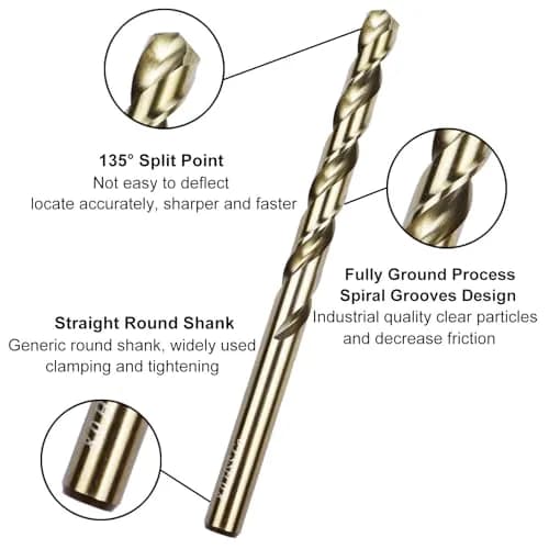 Sipery M35 Cobalt Drill Bit Set 8mm | High Speed Steel Jobber Length, 5 Pack, for Steel & Hard Metals thumbnail 2