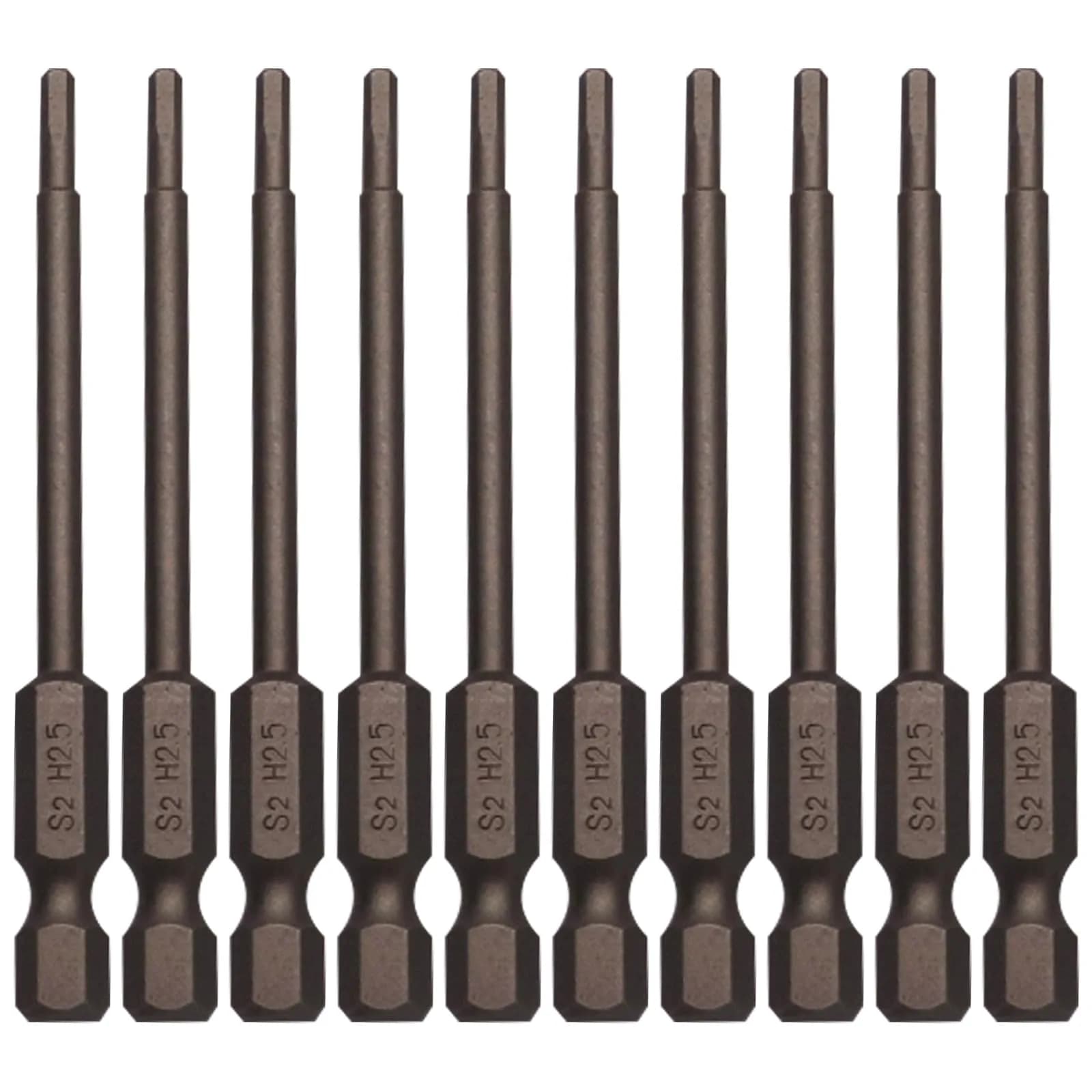 Sipery H6 Hex Head Allen Wrench Drill Bits 6mm (0.24 Inch) S2 Steel Magnetic 75mm (3 Inch) Long 10-Pack | For Power Drills & Screwdrivers — Grey