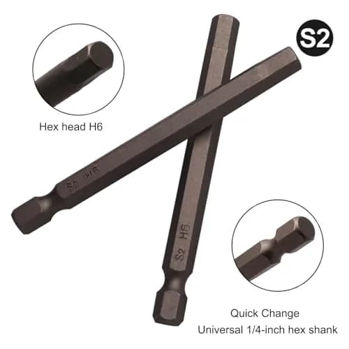 Sipery H6 Hex Head Allen Wrench Drill Bits 6mm (0.24 Inch) S2 Steel Magnetic 75mm (3 Inch) Long 10-Pack | For Power Drills & Screwdrivers thumbnail 2