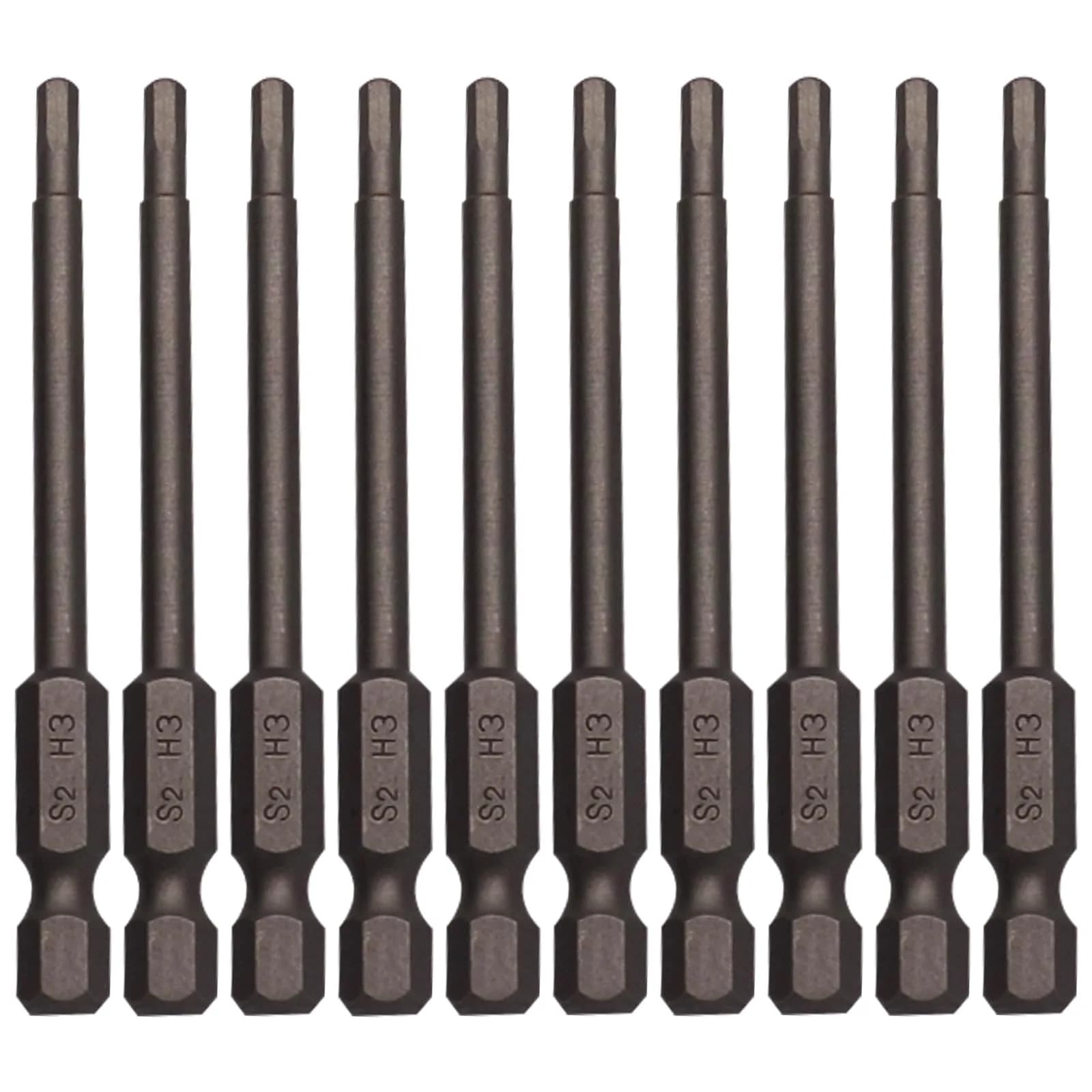 Sipery H6 Hex Head Allen Wrench Drill Bits 6mm (0.24 Inch) S2 Steel Magnetic 75mm (3 Inch) Long 10-Pack | For Power Drills & Screwdrivers — H3 (3mm / 0.12inch)