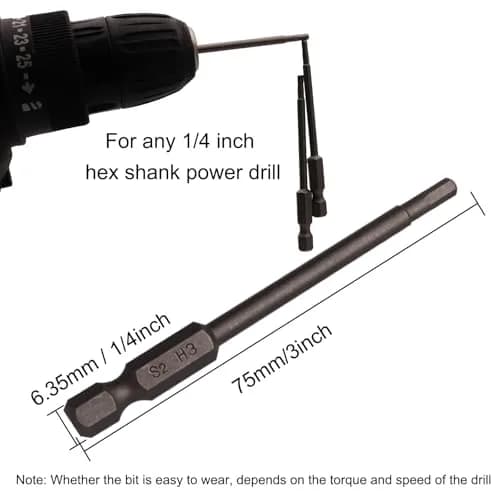 Sipery H3 3mm Hex Allen Wrench Drill Bits 75mm (3 Inch) S2 Steel Magnetic 10-Piece Set | For Power Drills & Screwdrivers thumbnail 5