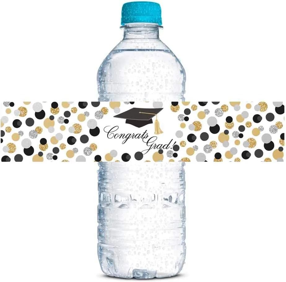 Amanda Creation Confetti Polka Dot Water Bottle Labels Waterproof 20 Pack | 1.75" x 8.5" Waterproof Vinyl Labels for Party - main product image