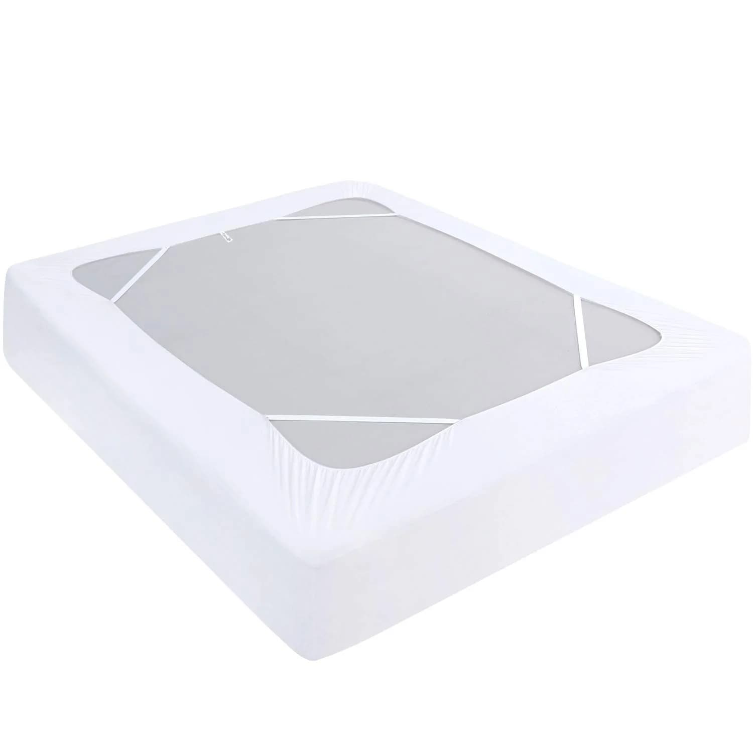 Moonsea King Size Box Spring Cover 203.2 cm (80") | White Elastic Fabric Wrap Around 4 Sides Bed Skirt - main product image