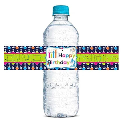 Amanda Creation Science Themed Birthday Party Waterproof Water Bottle Sticker Wrappers 20 Labels (8.5" x 1.75") | Assorted Colors Kitchen thumbnail 1