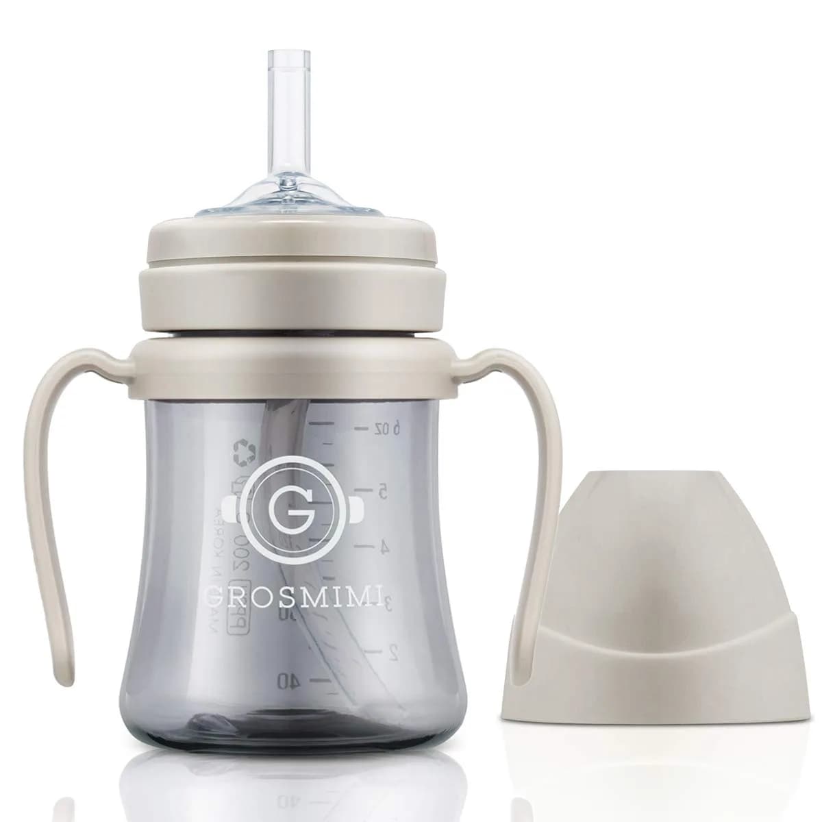 GROSMIMI PPSU Baby Straw Cup Stage 1, 6 Months+, Spill-Proof, 177ml (6oz) Beige | BPA-Free, Dishwasher Safe - main product image